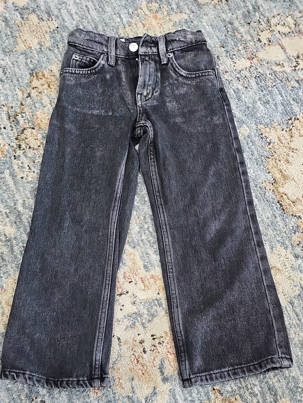 Zara Girls's Sparkle Charcoal Wide-Leg Jeans - Size 6 But Runs Small